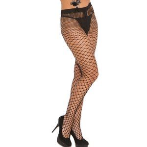 Spandex Diamond Net Pantyhose Black